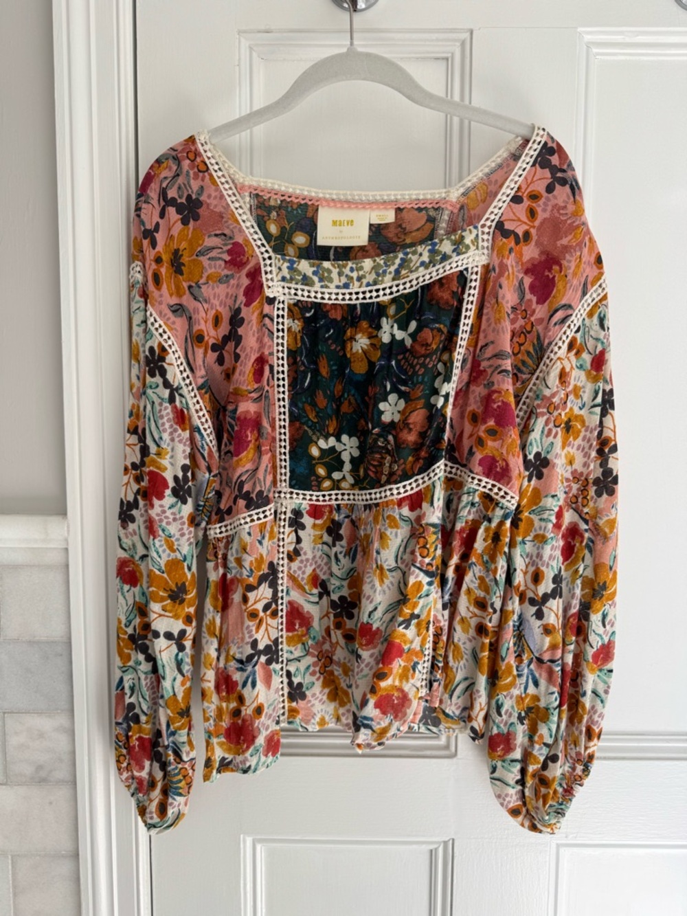Anthropologie Multicolor Floral Patchwork Peasant Tunic